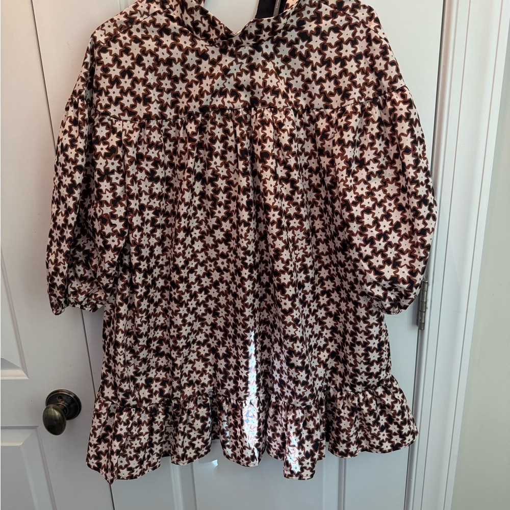 Anthropologie Star Patterned Dress in Brown and Cream